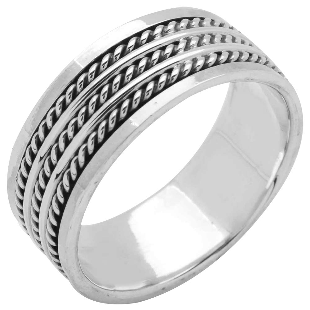 Treasure Bay Spinner Rings for Men Fidget Rings for Anxiety - Sterling Silver Spinner Ring Jewellery to Reduce Stress & Anxiety - Anxiety Ring & Fidget Toy Gift for Men (T)