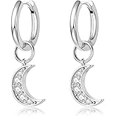 DAILY VIBES Cute Dangle Huggie Earrings for Women 925 Sterling Silver Post Dainty 14K Gold Plated Mini CZ Butterfly Star Cross Heart Charm Drop Cartilage Small Hoop Earrings