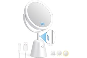 B BEAUTY PLANET New 20X Magnifying Mirror with Light, Light Up Mirror with 74 Premium LED Beads, Dimmable, Rechargeable Vanity Mirror with Lights,8.5" Lighted Makeup Mirror with Magnification, 3 Light Colors