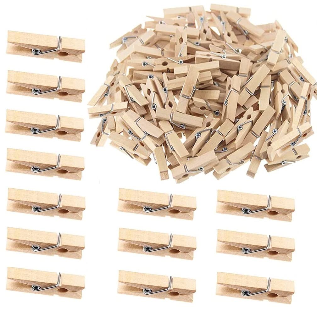 KOMUNJ Pack of 100 Mini Clothes Pegs Wooden Pegs Clothes Clips Made of Real Wood, Mini Wooden Clothes Pegs Small Clothes Pegs Washing Pegs