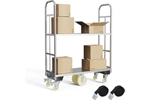 FAUENPEEY Two Tier U-Boat Platform Truck Cart, 16 x 48Inch Narrow Aisle Flatbed Truck w/6PCS Wheel Caster 2500LBS Weight Capacity Heavy Duty Platform Dolly with Removable Handles for Warehouse, Storage Room