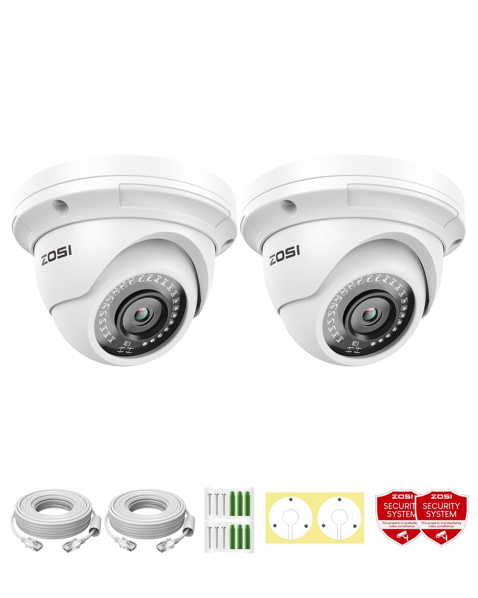 ZOSI 2pack 5MP Add-on PoE Security Cameras, Outdoor Indoor Home H.265+ Video Surveillance Dome Camera IP66 Waterproof, Night Vision, Motion Detection, Only Compatibale POE NVR Camera System