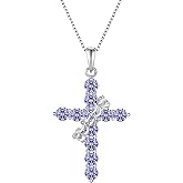 YIFSIY Rotated Crown Cross Necklaces for Women, 925 Sterling Silver Round Cut Zircon Neckalce Pendant With Ring Birthstones Jewelry for Her