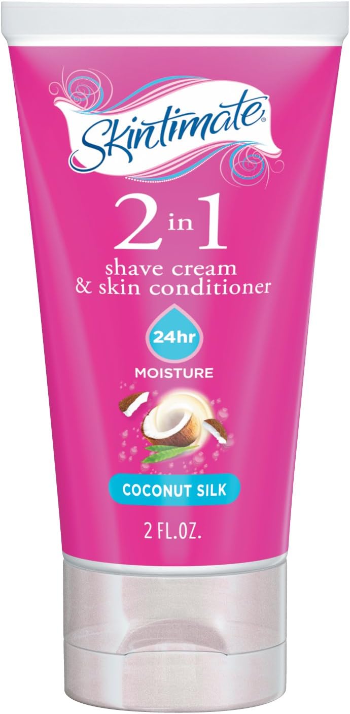 Skintimate 2-In-1 Moisturizing Shave Cream for Women with Skin Conditioner, Coconut Silk, 2 oz, 12Count