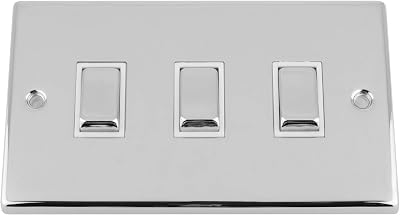 A5 Products Slimline Polished Chrome 3 Gang Rocker Switch White Insert Metal