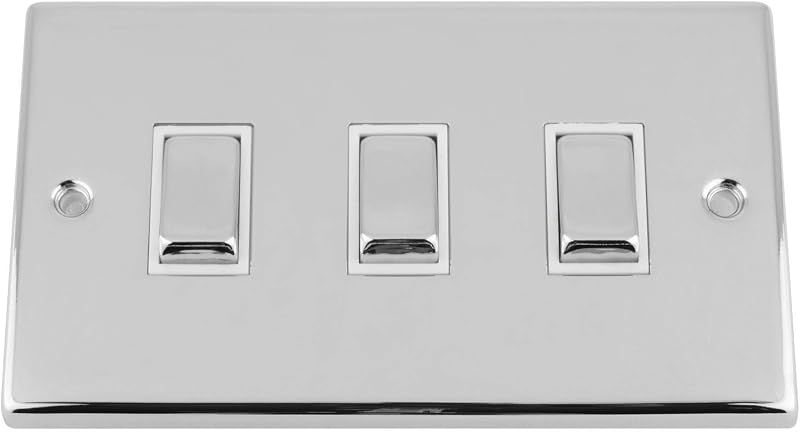 A5 Products Slimline Polished Chrome 3 Gang Rocker Switch White Insert Metal