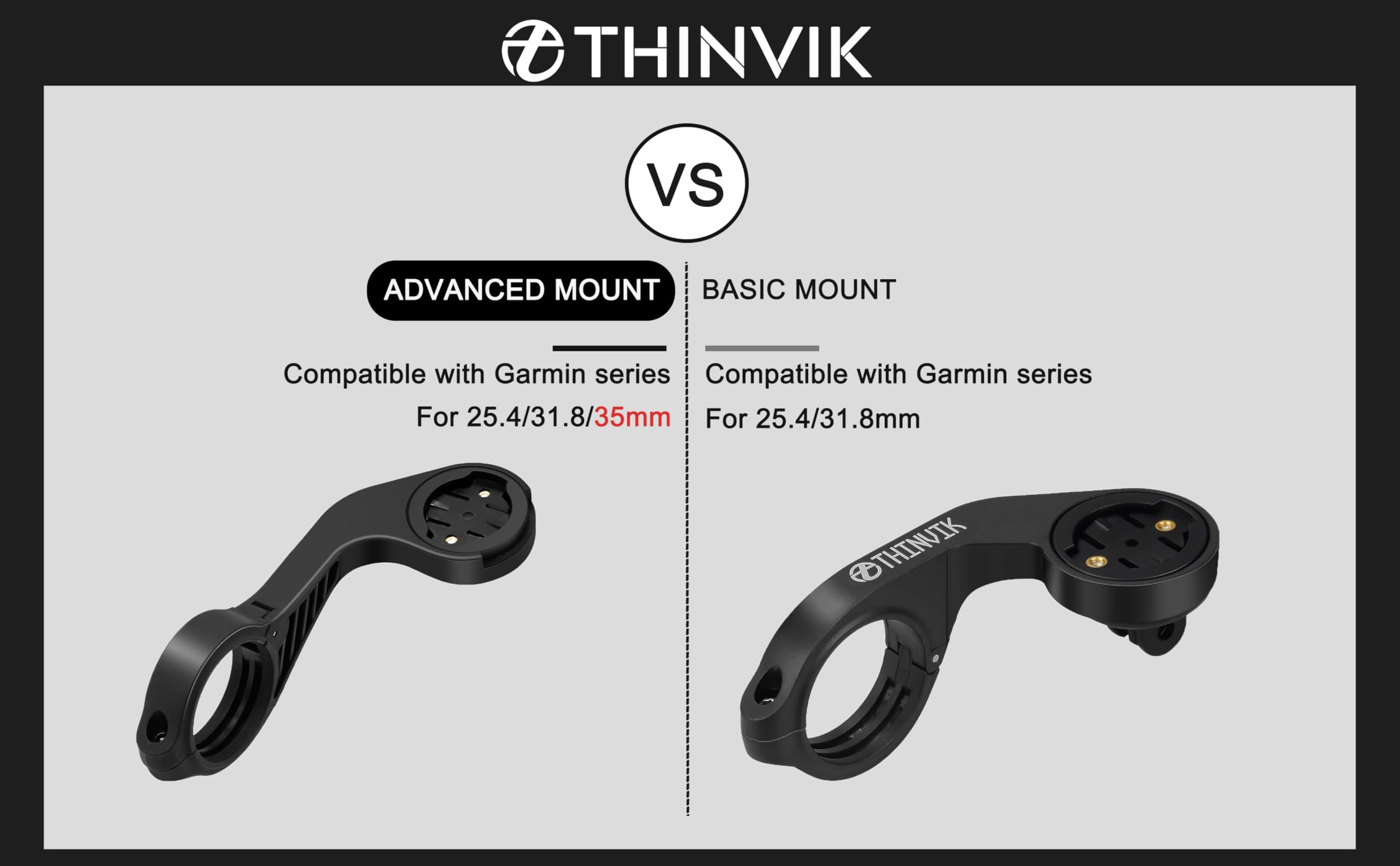Thinvik Bike Computer Mount Bicycle Out Front Mount for Garmin Edge 1040 1030 840 830 540 530 130 Compatible with 31.8mm 25.4mm Handlebar