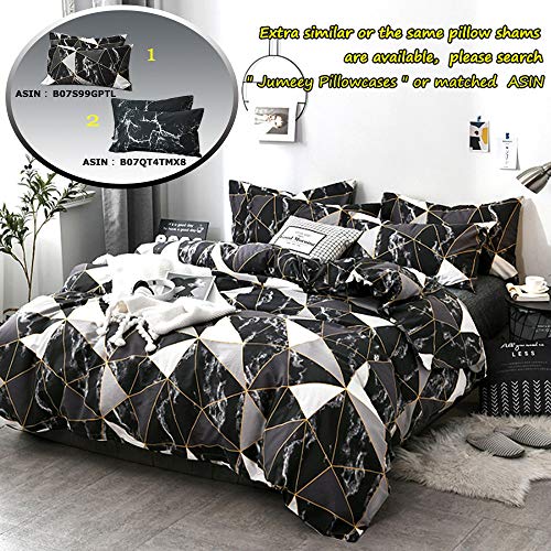Jumeey Black Duvet Cover Queen Marble Black White Grey Gold Plaid