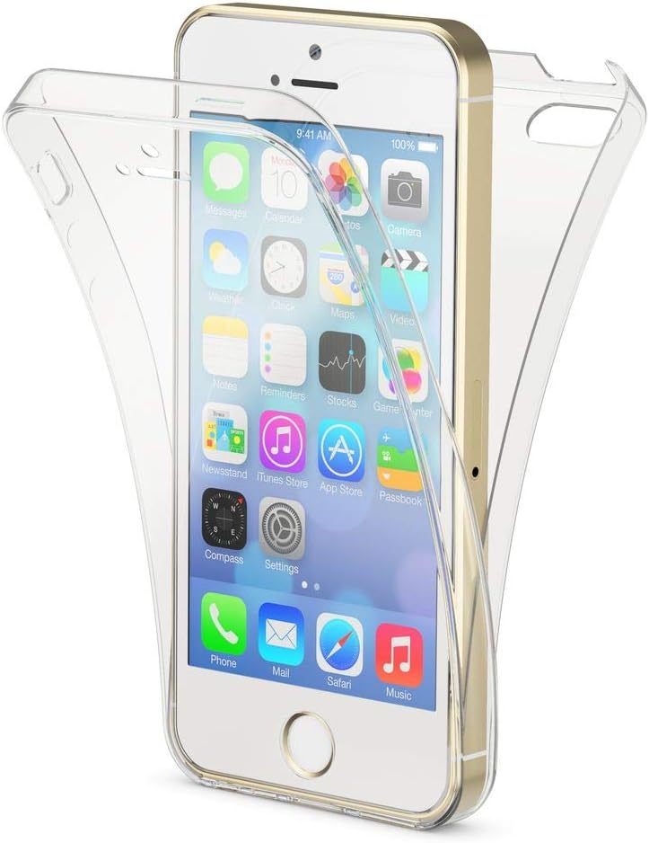 NALIA 360 Degree Case Compatible with iPhone 5 / 5S / SE, Protective Silicone Full Cover Front & Back Mobile Phone Bumper with Screen Protector, Ultra Thin Shockproof Complete Coverage - Transparent