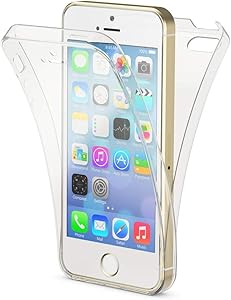 NALIA 360 Degree Case Compatible with iPhone 5 / 5S / SE, Protective Silicone Full Cover Front & Back Mobile Phone Bumper with Screen Protector, Ultra Thin Shockproof Complete Coverage - Transparent