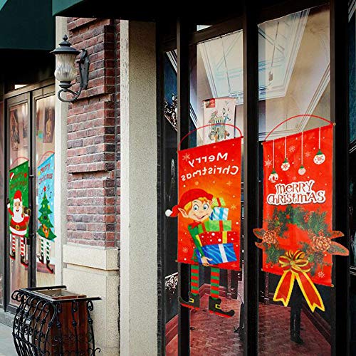 GANBA 2 Pack Christmas Hanging Cloth Flag,Seasonal Fabric Wall Hanging Holiday Décor Door Window Decorations for Christmas Ornament,Santa Claus & Elf