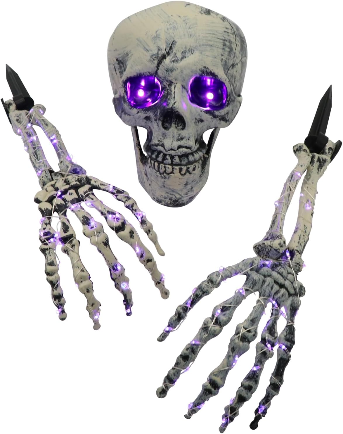 Decorative Garden Stakes - Halloween Decorations Outdoor Scary Skeleton Stakes, Groundbreaker Glowing Purple Eyes Skull Head and Arms for Graveyard Lawn Yard Haunted House Decor Party Supplies 3PCS (1)