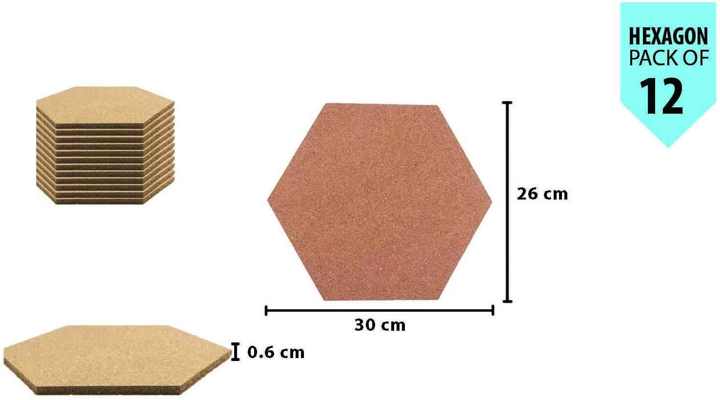 B&Z Self Adhesive Sticky Cork Board Hexagon Tiles Mini Wall Bulletin Boards Pin Message Notice Board Office Memo School Pinboard Wooden Push Pin Hexagon Rounded Curves (30cm x 26cm x 0.6cm) (12) - Image 4