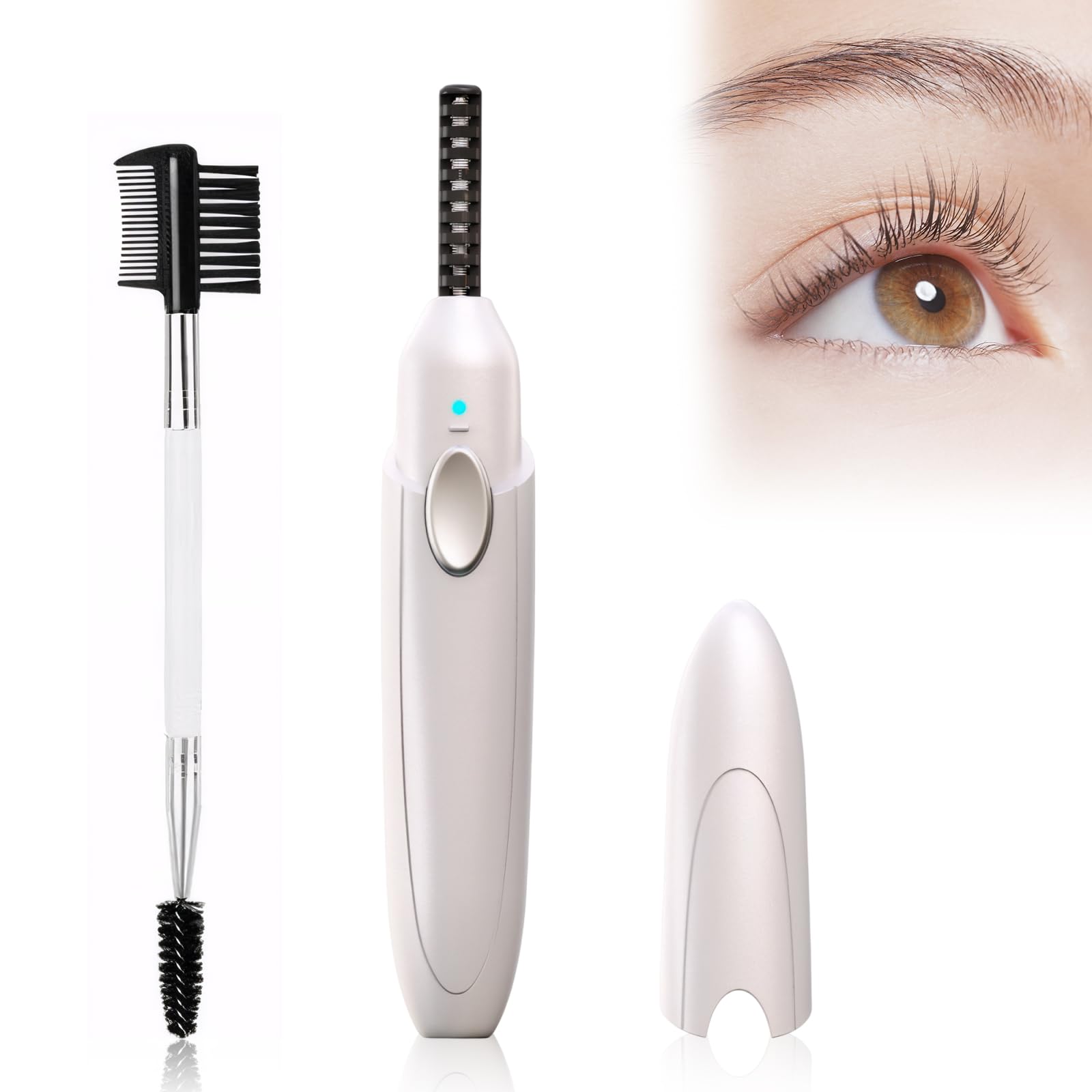 Kighdel Heated Eyelash Curler,Electric Eyelash Curler,USB Charging Heated Lash Curler,Portable Electric Eyelash Curler Heated,3-Speed Temperature Adjustment,with Brush,Women's Beauty Tools (White)