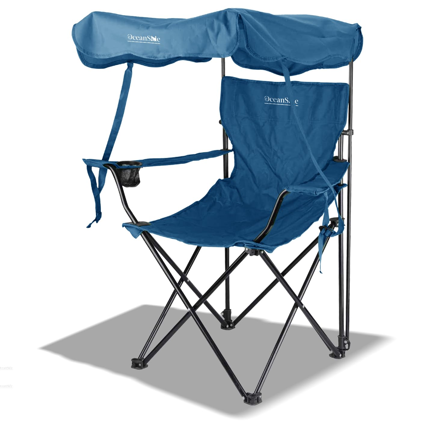Photo 1 of Living + Folding Camping Chair with Canopy Shade, Beach Chair, Steel Frame, Cup Holder, Portable and Lightweight, Comfortable Design, Sun Protection for Outdoor, Beach, Camping, Picnic