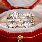 Sdouefos 925 Sterling Silver Geometric Line Polka Dot Diamond Ring CZ Diamond Rainbow Gemstone Ring Eternity Engagement Wedding Promise Ring Cocktail Party Ring 9