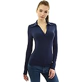 AmélieBoutik Women Collar V Neck Long Sleeve Polo Shirt