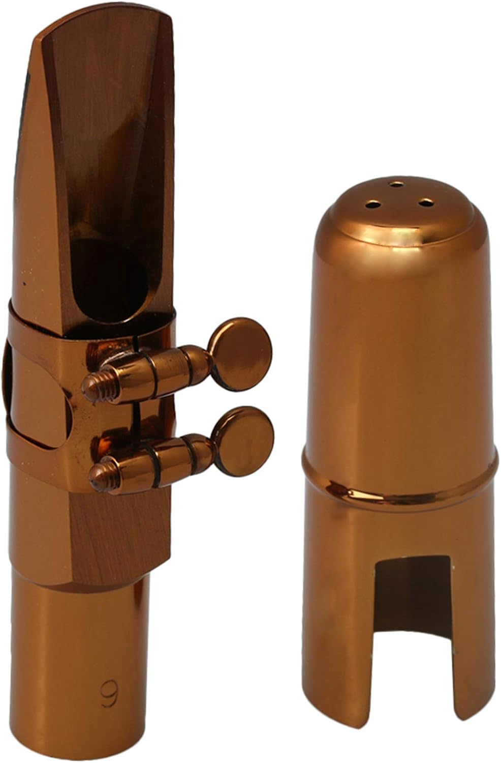 Yibuy Rose Gold B Flat Tenor Saxophone Sax Mouthpiece with Ligature Cap 9#, Rose Golden, 3.2x2.7x10.8cm/0.87x0.75x4.21inch(LxWxMin H)