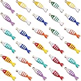 ZORZA 30Pcs Stainless Steel Sardine Fish Charms Handcrafted Cute Earring Dangle Charms for DIY Jewelry Making Creative Ocean Animal Pendants for Necklaces Keychains (Random Color)