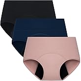 POPKOK Period Underwear for Women High Waisted Postpartum Menstrual Pantie Leakproof Cotton Briefs 3 Pack Regular & Plus Size