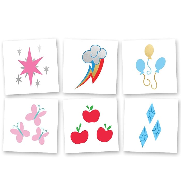 Cutie Marks Variety Pack set of 30 assorted premium waterproof colorful metallic pony-inspired temporary foil Flash Tattoos, kids tattoo, metallic tattoo, MLP, tattoo set