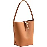 Premium Full-Grained Leather Bucket Bag with Credit Card Wallet for Women, Genuine Calfskin Tote Bag, Cotton Insert Pocket