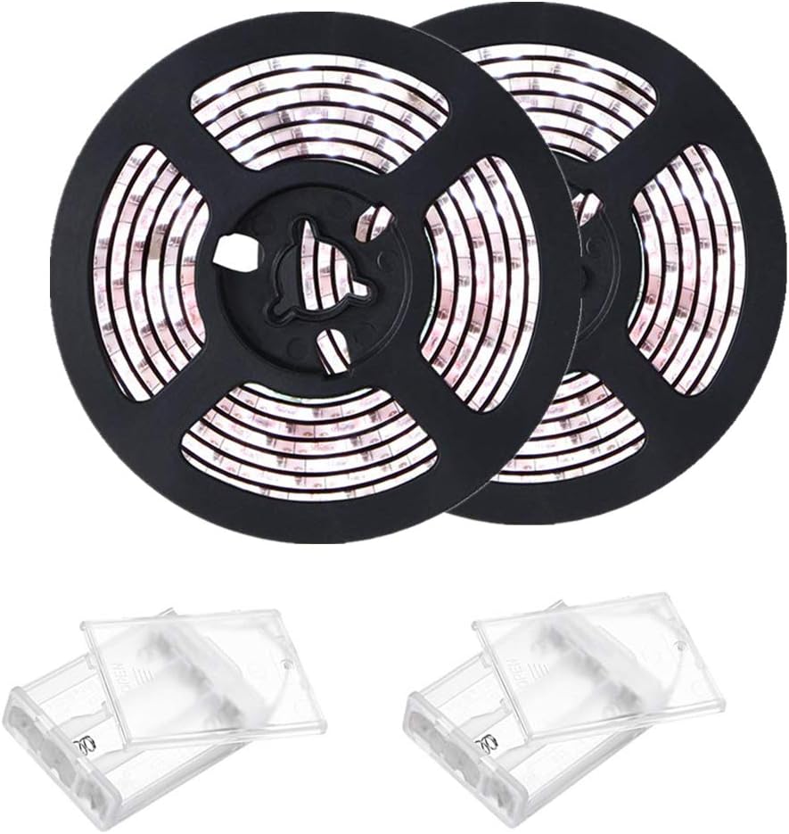Sunboia 2x2M Cool White LED Strip Light with Battery Operated 2 Pack 4M SMD 5050 Waterproof LED Tape Lights for Home Kitchen Cabinet Bar Party Music Festival Decorations