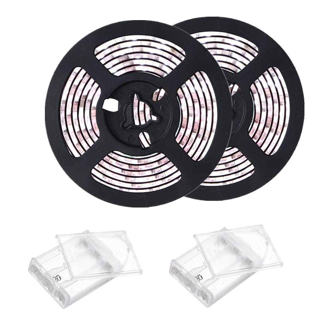 Sunboia 2x2M Cool White LED Strip Light with Battery Operated 2 Pack 4M SMD 5050 Waterproof LED Tape Lights for Home Kitchen Cabinet Bar Party Music Festival Decorations