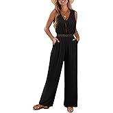 Pink Queen Jumpsuits for Women Casual Sleeveless V Neck Tie Front Wide Leg Pants Romper Summer Vacation Outfits