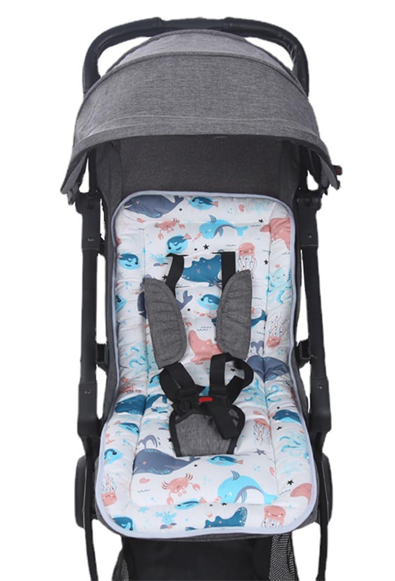 Baby Stroller Seat Liner Cotton Pushchair Cushion Seat Pads Universal Pram Insert Pad Warm Pushchair Seat Covers for Pram Buggy Baby Carriage Washable Winter Thick Infant Pushcar Seat Mat (Whale)