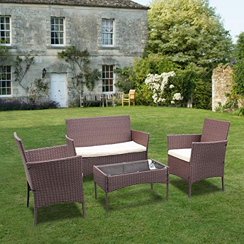 Bigzzia Rattan Garden Furniture Set, 4 Piece Patio Rattan Furniture
