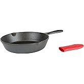 Lodge Cast Iron Skillet with Red Mini Silicone Hot Handle Holder, 8-inch