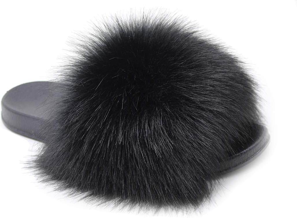 NewYouDirect Fur Slides for Women,Fuzzy Sandals Slippers Flip Flop Furry Slides Soft Flat for Indoor Outdoor