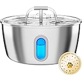 Cat Water Fountain Stainless Steel - 3.2L/108oz Pet Water Fountain for Cats Indoor - Automatic Pet Watering Dispenser (1 Filter)