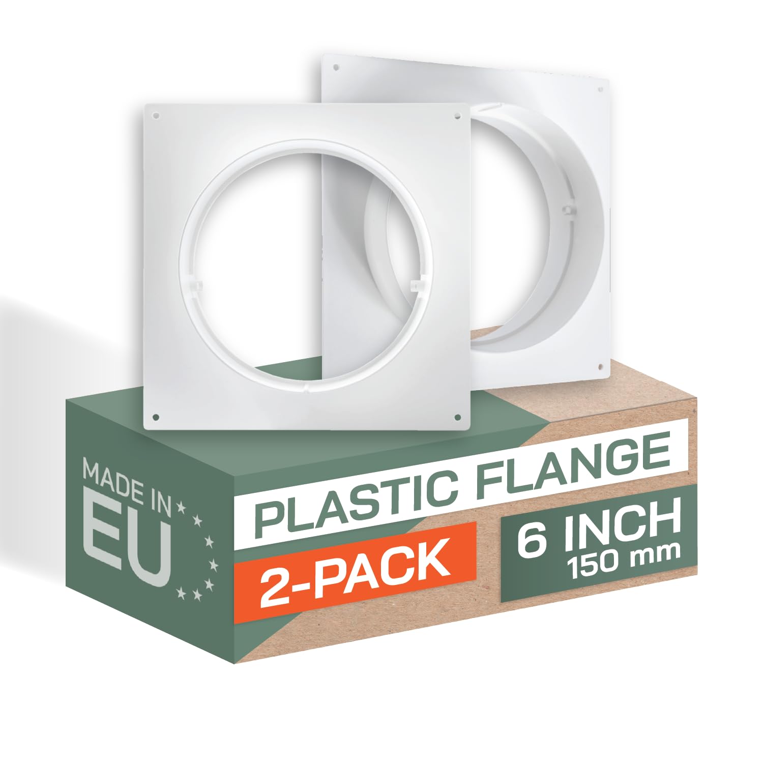 Vent Systems 150mm Duct Connector Flange - Pack of 2 - White Plastic Wall Plate Adapter for Round Ventilation Pipes - HVAC Fitting for Bathroom Kitchen Garage - Indoor and Outdoor Use