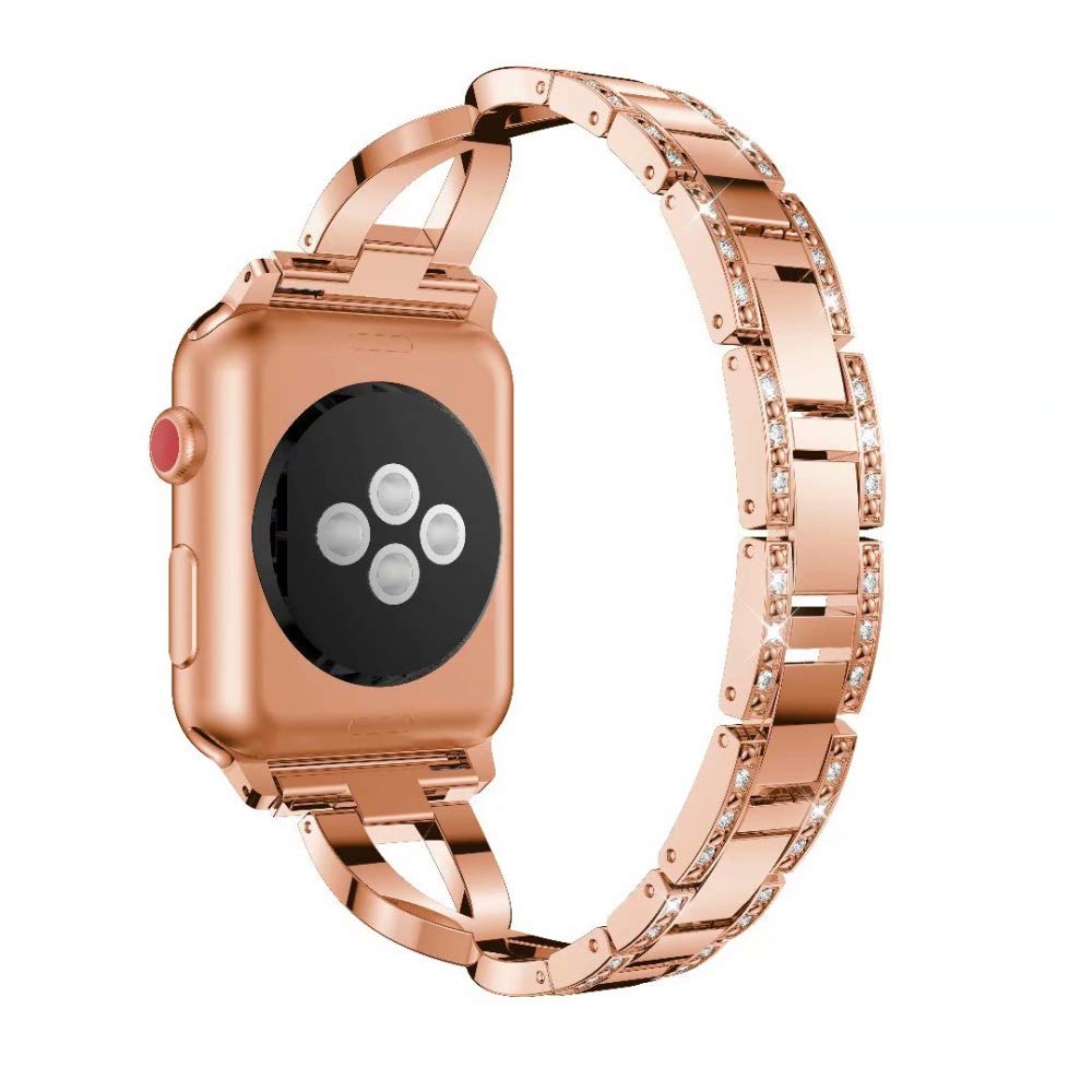 Inno-Huntz Stainless Steel Band Compatible with Watch Band 38mm 42mm Women Fancy Jewelry Series 4, Series 3, Series 2, Series 1 Accessories Metal Link Adjustable Wristband Strap, Gold