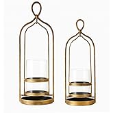 Remenna Glass Hurricane Candle Holders, Pillar Candle Holders, Metal Windproof Lantern for Industrial, Modern Farmhouse, Trad