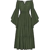 Scarlet Darkness Renaissance Costume Women Off Shoulder Bell Sleeve Tiered Maxi Dress