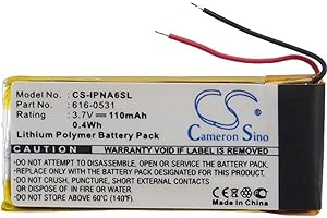 110mAh Replacement Battery for Apple iPod Nano 6th, iPod Nano 6th Generation MP3 Player fit Part No. 616-0531