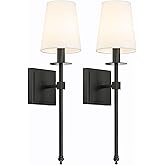 XiNBEi Lighting Black Wall Sconces Set of 2, Classic Sconces Wall Lighting with Flared White Fabric Shade 1 Light Wall Lamps 