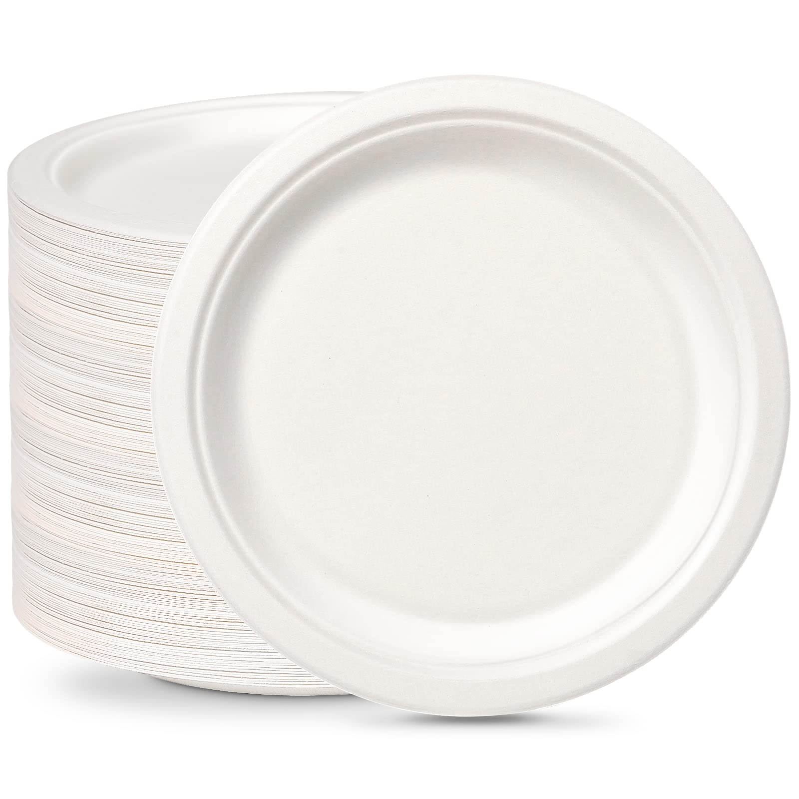 greensight Rigid Disposable Paper White Plates 100 Pack 9 inch - Eco-Friendly, Sugarcane Strong Plates Heavy Duty Biodegradable and Compostable Dishes for BBQ Party Picnic