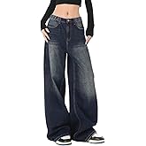 SHENHE Girl's Baggy Jeans Wide Leg Low Rise Y2k Elastic Waist Loose Jeans Denim Pants