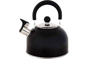 Lily's Home 2 Quart Stainless Steel Whistling Tea Kettle, the Perfect Stovetop Tea and Water Boilers for Your Home, Dorm, Condo or Apartment. (Black)
