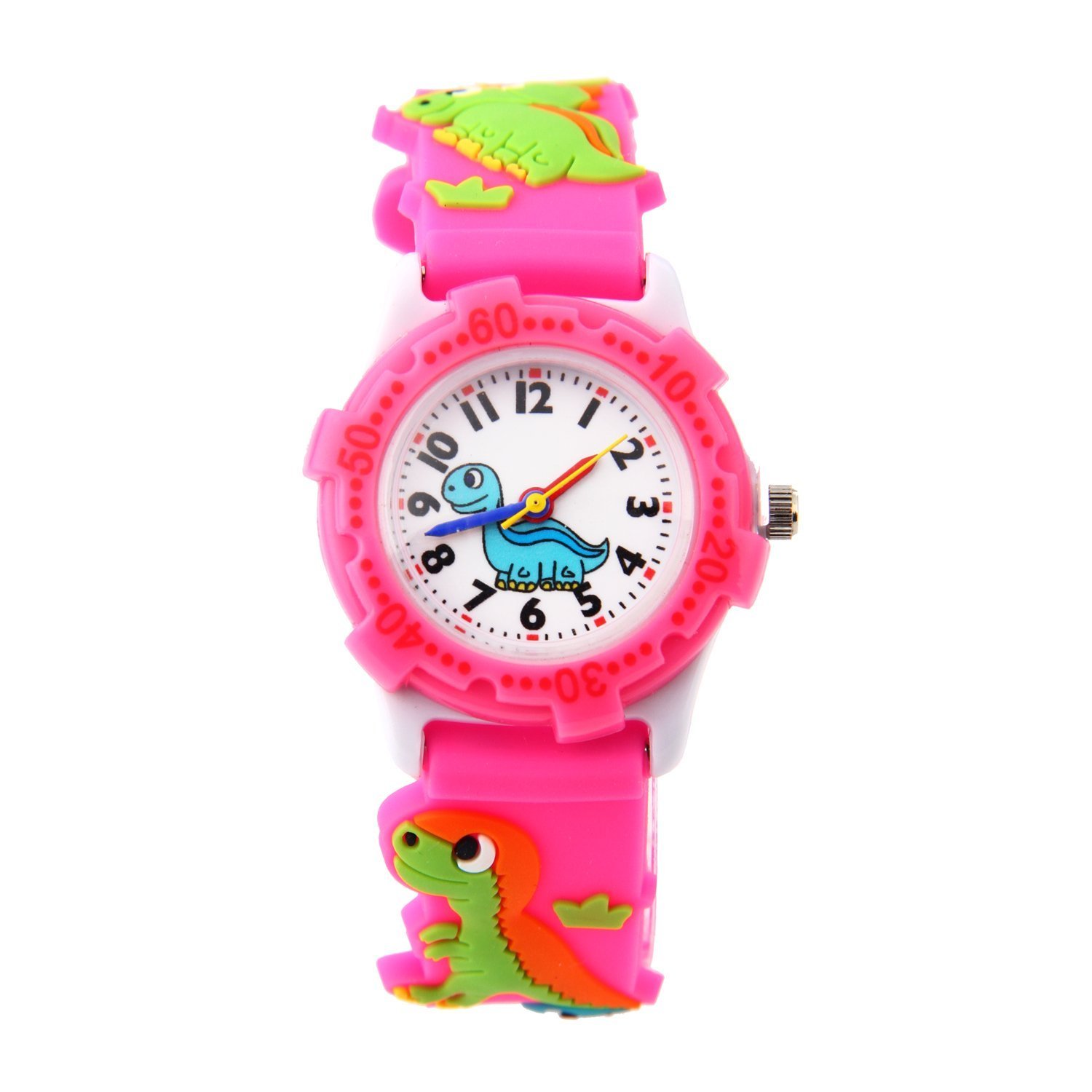 ele ELEOPTION Children's Watch Waterproof 3D Cute Cartoon Round Dial Silicone Rubber Band Quartz Wrist Watch Xmas Gift for Little Girls Boy Kids Children Environmental Friendly - 3D Dinosaur, Pink