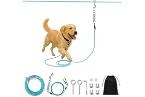 VST Professional Dog Runner Trolley System - 75FT Aerial Dog Run Cable with 10FT Tie Out Cable for Large Dogs Up to 250LBS,Ch