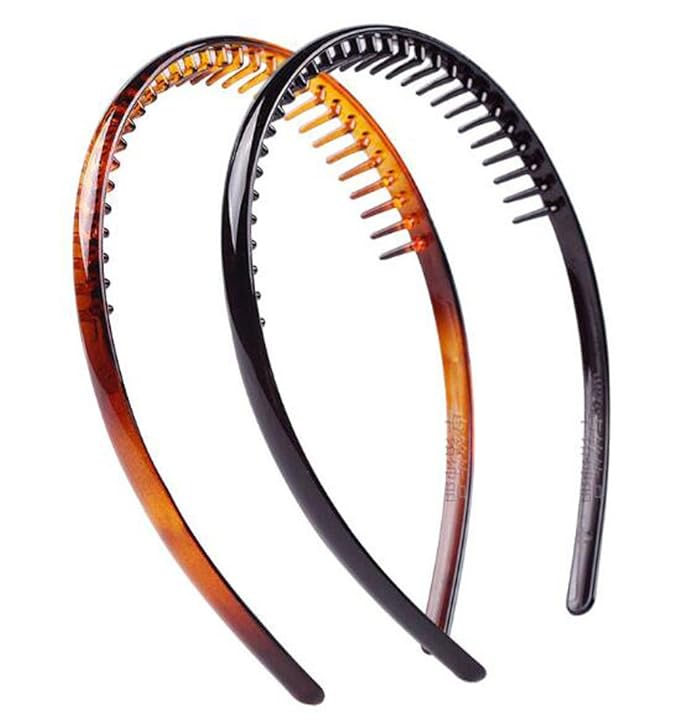 2PCS Plastic Tooth Hair Comb Headband Hard Headbands