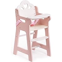 ROBOTIME Baby Doll High Chair With Safety Belt and Footrest, Wooden Accessories, Furniture Fits 18 Inch Dolls, Gift for Ages 