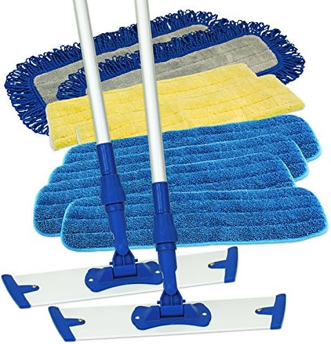 SupplyBuy Microfiber Cleaning Kit | Quality Cleaning Products | Includes 2 Mop Handles, 4 Wet Wash Mop Pads, 2 Dust Mop Pads &amp; 2 Mojave Dust Mop Pads.