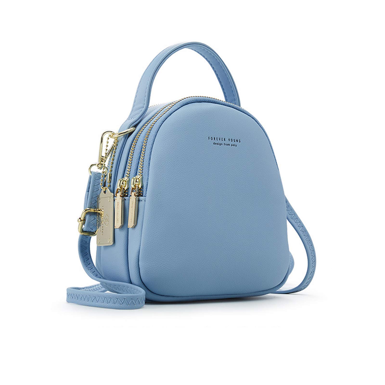 PORRASSO Mini Backpack Women Fashion Handbag Girl Waterproof Cross-Body Bag with Earphone Hole Ladies Leather Daypack Dating Travel Small Rucksack Blue