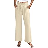 NILOUFO Women's Wide Leg Pants Elastic High Waist Drawstring Trousers with Pockets Casual Loose Flowy